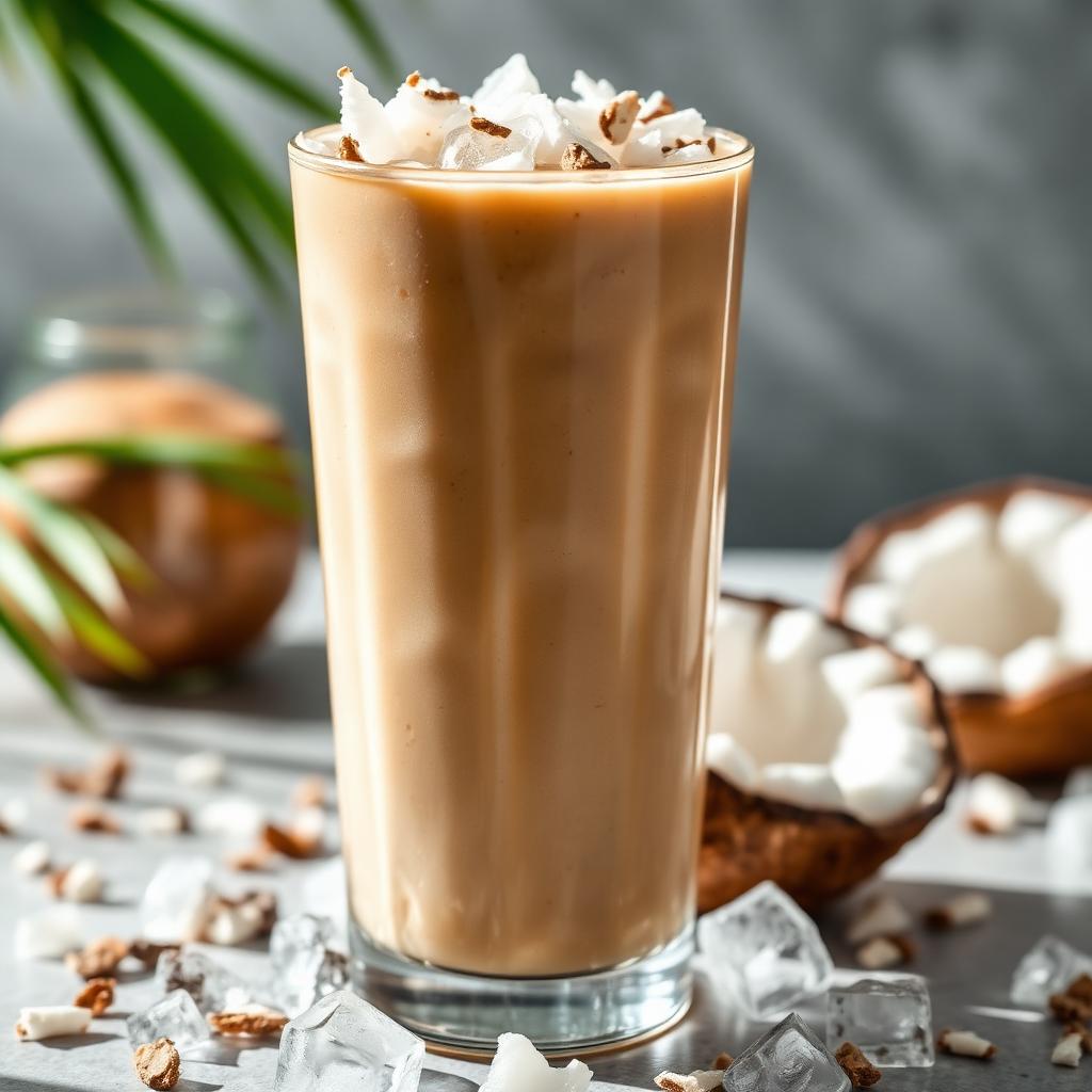 Frullato al caffè con ghiaccio e cocco